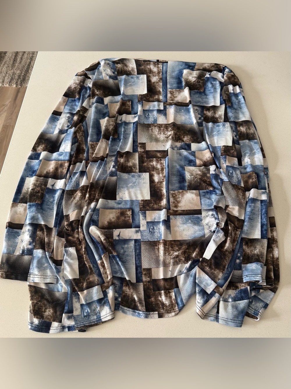 Hamilton Abstract Geometric Top — Blue, Brown, White - Picture 2 of 3
